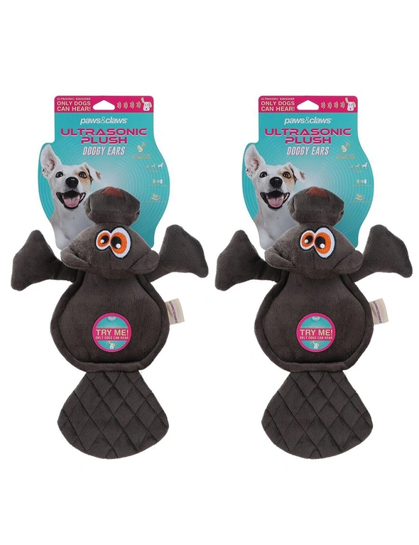 2x Paws & Claws Doggy Ears Ultrasonic 33cm Beaver Plush Squeaker Dog Toy CHC, hi-res image number null