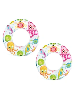 2PK Intex Lively Print 61cm Swim Rings Assorted Inflatable Kids Floats 6-10Y+