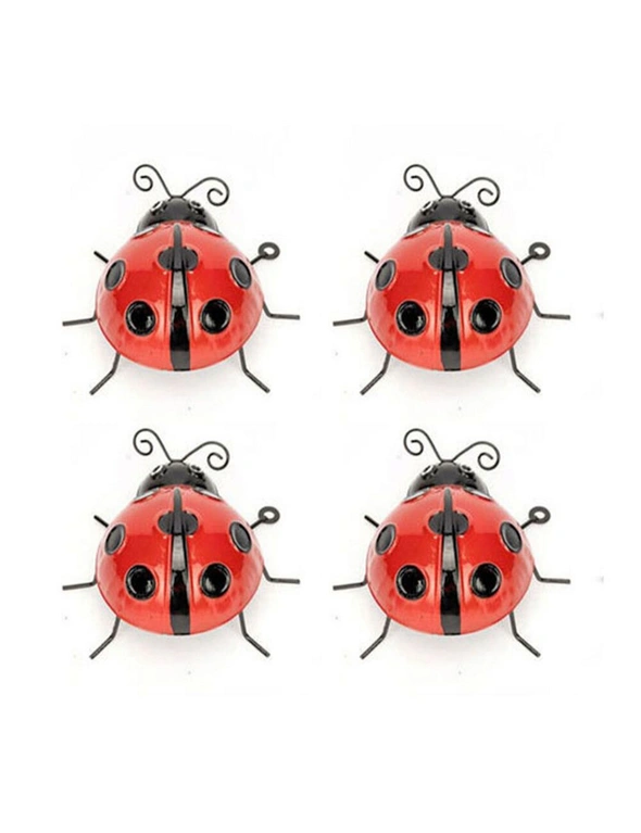 4x Garden 10cm Metal Ladybug Outdoor Ornament/Sculpture Patio Decor Small Red, hi-res image number null