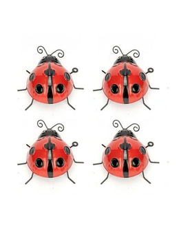 4x Garden 10cm Metal Ladybug Outdoor Ornament/Sculpture Patio Decor Small Red
