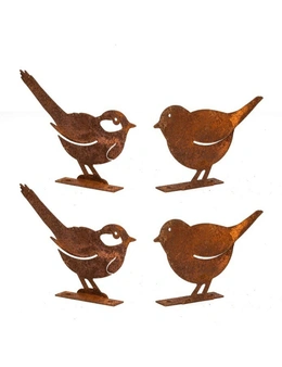 4x Rust Metal 10cm Silhouette Bird Or Wren w/ Base Garden Decor Ornament Assorte