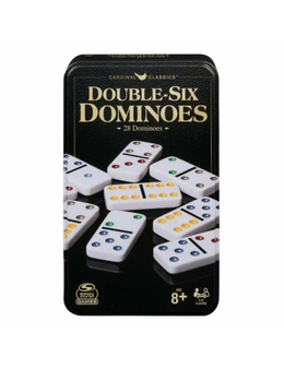 Classic Double 6 Coloured Dominoes in Tin