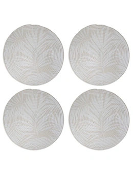 4PK Placemat Printed Leaf Ivory/White