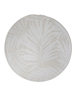 4PK Placemat Printed Leaf Ivory/White