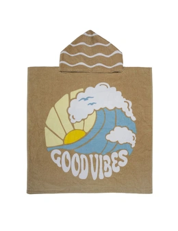 Bambury Hooded Poncho Pal Good Vibes Cotton Beach/Pool Towel Brown Kids 3-7y