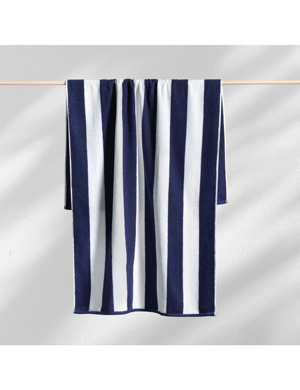 Canningvale Striped Cabana 80x160cm Soft Cotton Terry Beach Towel Absorbent Navy, hi-res image number null