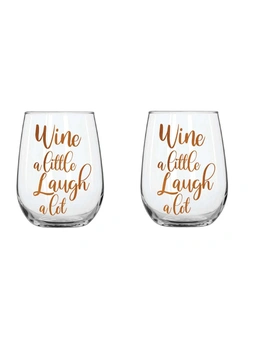 2PK Wine A Little Stemless Wine/Alcohol Glass Rose Gold 600ml Drinking Tumbler
