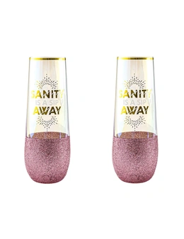 2PK Sanity Is A Sip Away Stemless Champagne 16cm Flute Drinking Glass 180ml
