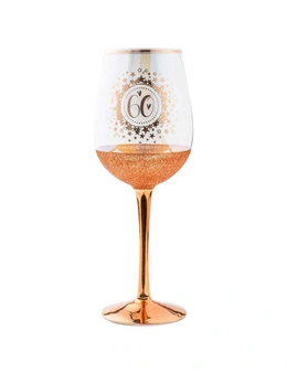 Rose Gold Glitter 60th Celebration/Birthday Red Wine Glass 430ml Drinking Cup