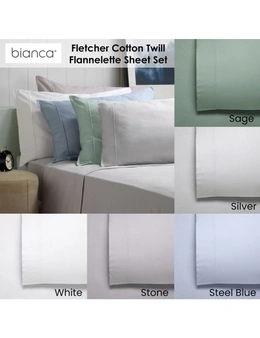 Bianca Fletcher 170gsm Cotton Twill Flannelette Sheet/Pillowcase Stone King Bed