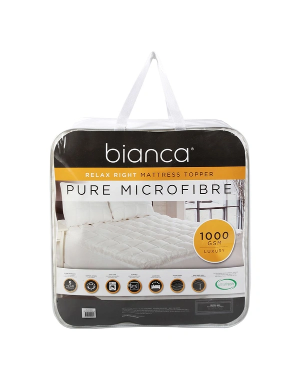 Bianca Relax Right Microfibre Mattress Topper 1000GSM Bedding White Queen Bed, hi-res image number null