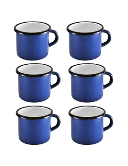 6pc Urban Style Enamelware 400ml Coffee Mug Drink Cup w/ Handle/Black Rim Blue