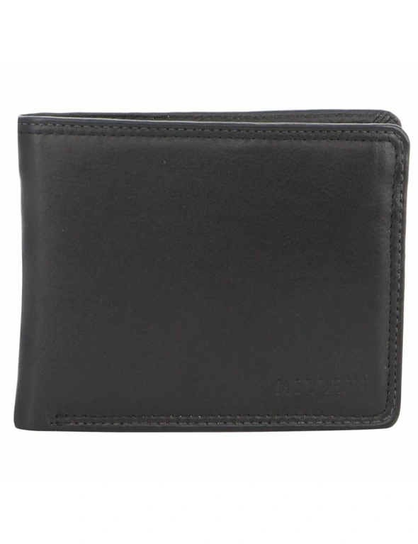 Milleni Mens Leather Tri-Fold Wallet Black, hi-res image number null