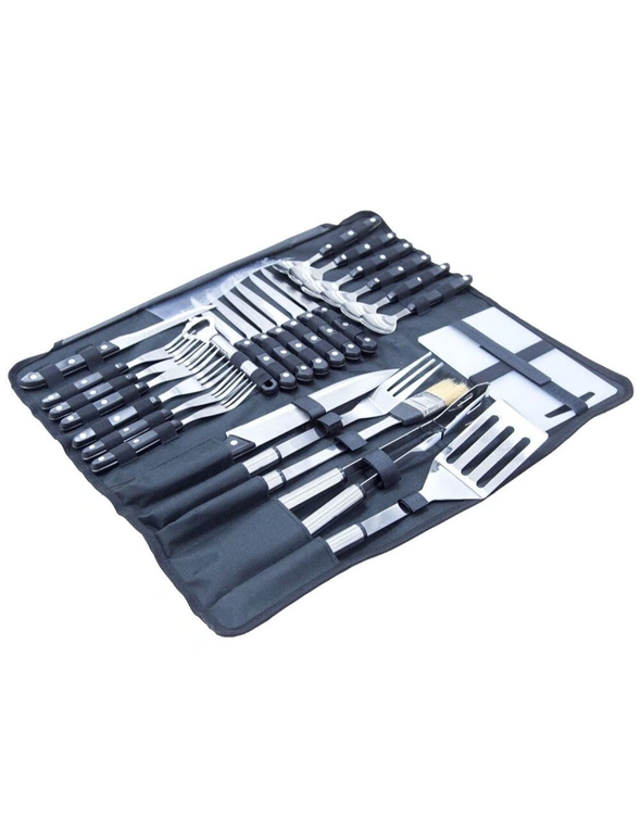 26pc Wildtrak Stainless Steel Utensil/Cutlery & BBQ Set w/ Foldable Carry Bag, hi-res image number null