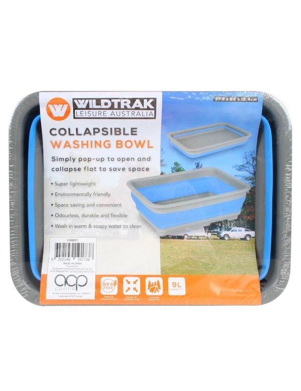 Wildtrak 9L Collapsible/Pop-Up Washing Up Bowl 37.5cm Flexible Odorless Blue, hi-res image number null