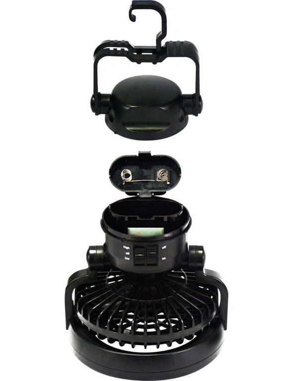 Wildtrak 2-in-1 Portable 18.5cm LED Light & Fan Outdoor Camping Lantern Black, hi-res image number null