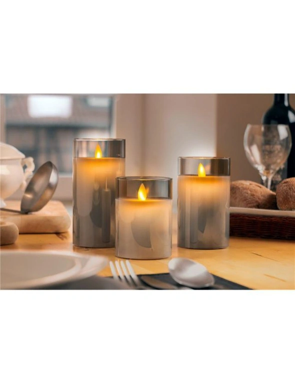 Goobay Battery-Operated 7.5x10cm LED Wax Candle in Glass Home/Room Decor Grey, hi-res image number null