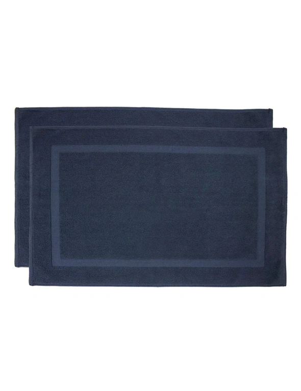 2pc Bambury Commercial Chateau 50x75cm Cotton Bath/Shower Home Floor Mat Navy, hi-res image number null