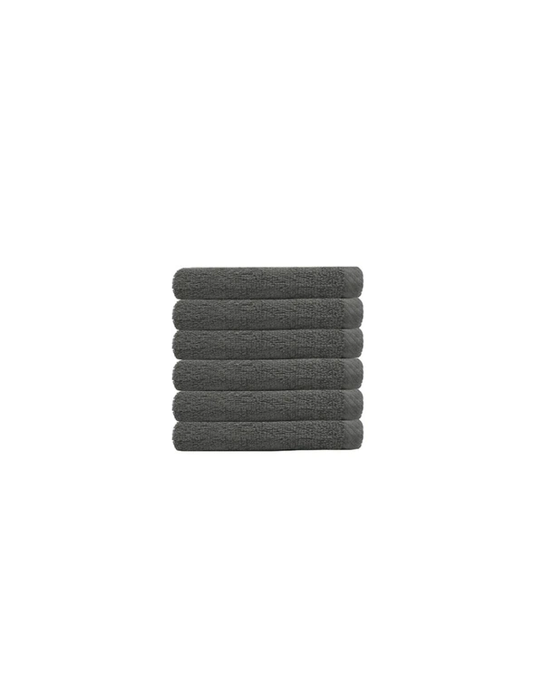 6pc Bambury Commercial Range Cotton Chateau Face Washer Towel Set Charcoal 33cm, hi-res image number null