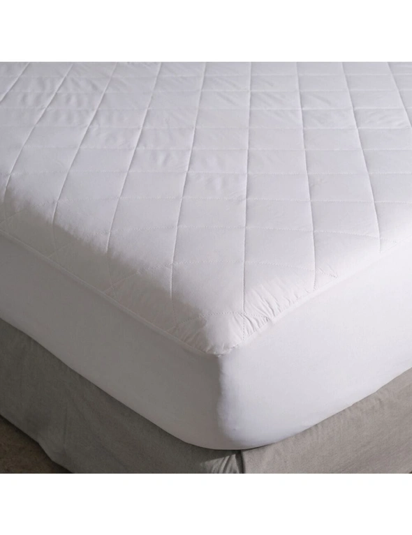 Canningvale Double Bed 100% Cotton Diamond-Quilted Mattress Protector WHT, hi-res image number null