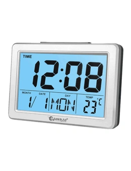 Sansai LCD Digital Alarm Clock Date/Temp Blue Backlight 12/24Hr Assorted 13.8cm