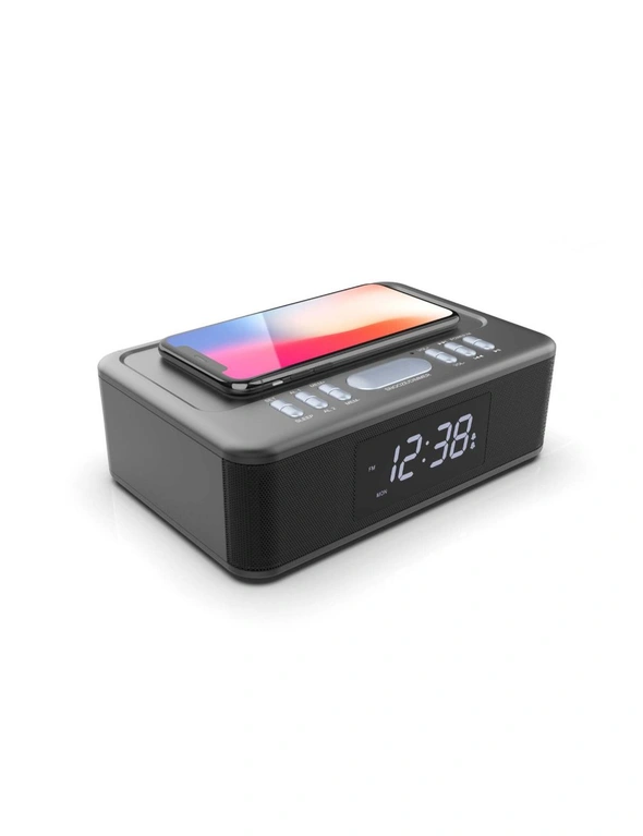 Lenoxx Wireless Charging Bluetooth Alarm Clock, hi-res image number null