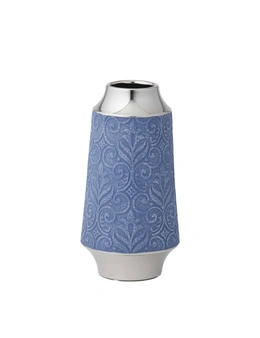 Pilbeam Living Azure Modern Display Stoneware Decorative Vase Small Blue/Silver
