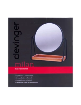 Clevinger 22cm Cosmetic Makeup Mirror Milan Metal Round w/ Bamboo Tray Stand