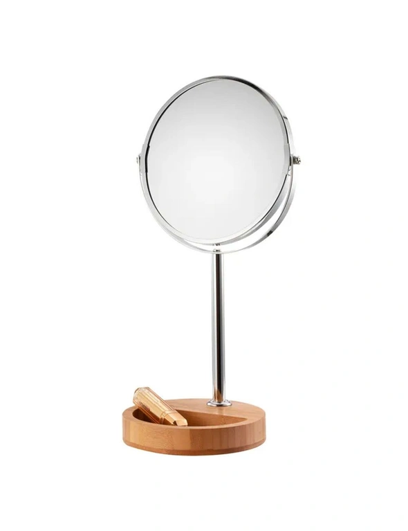 Clevinger Round Makeup Mirror Verona Metal Chrome w/ Bamboo Stand/Holder Silver, hi-res image number null