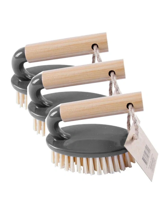 3x Clevinger Eco Cleaning 10cm Bamboo Bathroom Washing Hand Scrubbing Tile Brush, hi-res image number null
