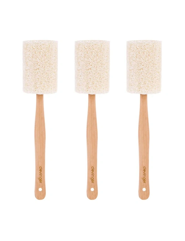 3x Clevinger Eco Loofah Shower Back/Body Scrubber With Wood Handle 6.5x36cm, hi-res image number null