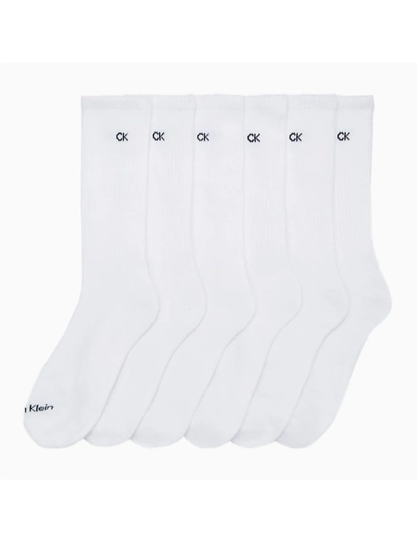 6PK Calvin Klein Men's One Size Basic Sport Athletic Crew Socks White, hi-res image number null