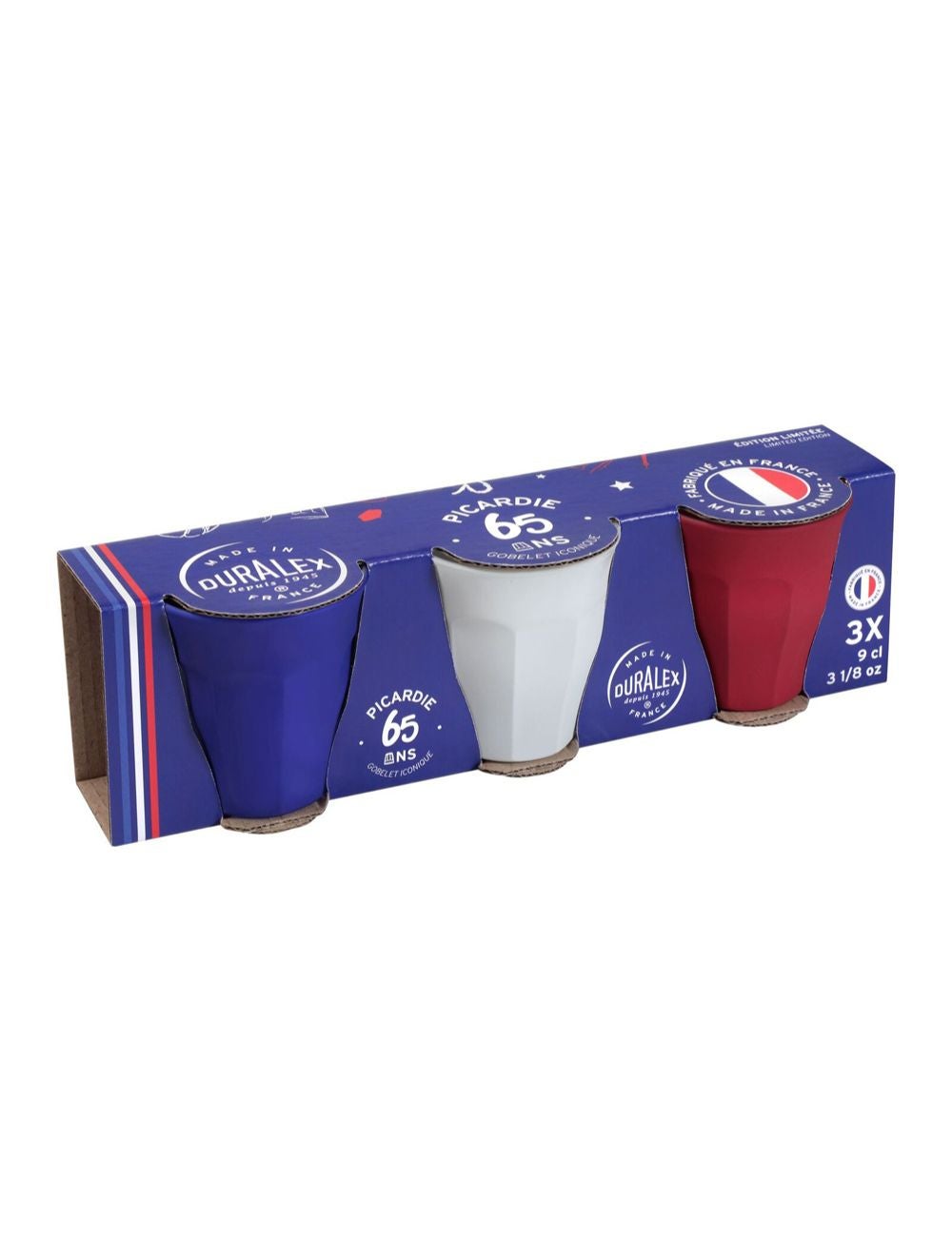 3pc Duralex Picardie Soft Touch 90ml Tumbler Glasses Drinkware Cup Set Tricolour Crossroads 5045