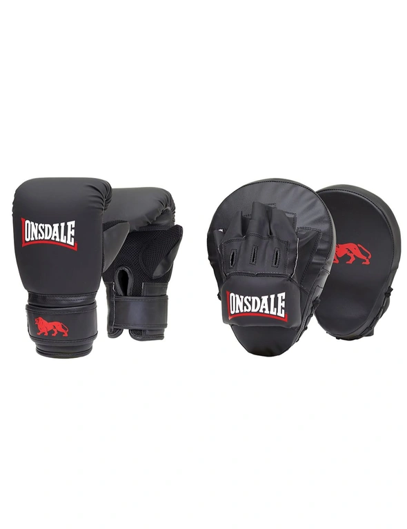 4pc Lonsdale Boxing Sparring/Training Glove & Mitt Combo Large/Extra Large Black, hi-res image number null