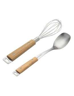 2pc Ecology Provisions Acacia/Stainless Steel Whisk & Serving Spoon Mixing Set