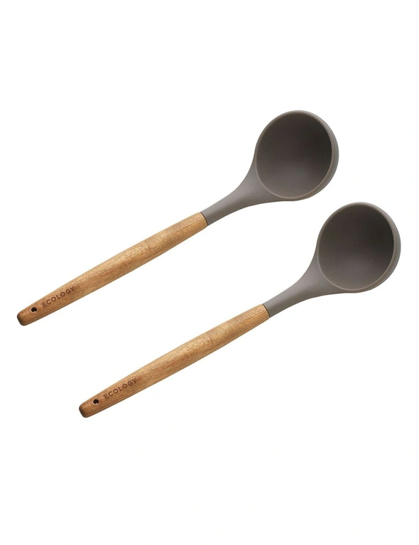 2x Ecology Acacia 32cm Wood Silicone Ladle Kitchen Food Cooking Utensil GRY/BRN, hi-res image number null