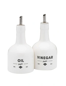 2pc Ecology Staples Foundry Porcelain 300ml Oil & Vinegar Container Set White