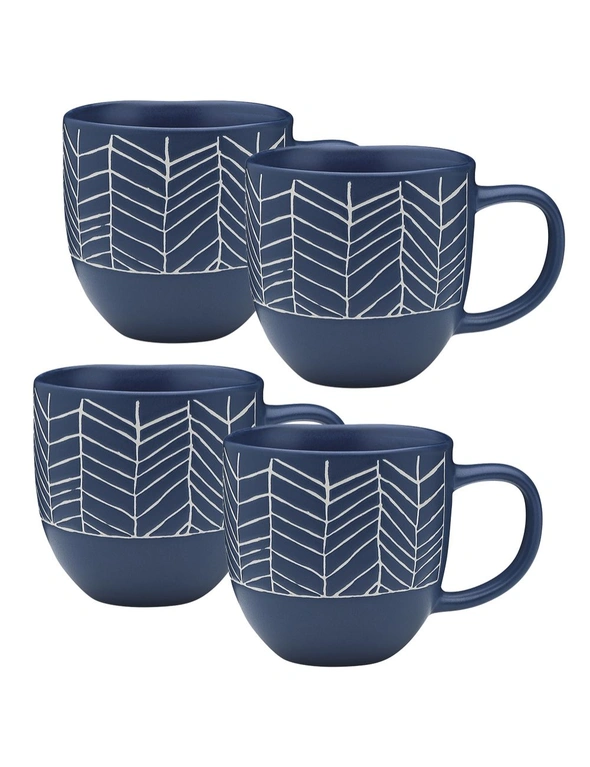 4x Ecology Dwell Herringbone Glazed Drinking Mug/Teacup Stoneware 340ml Blue, hi-res image number null