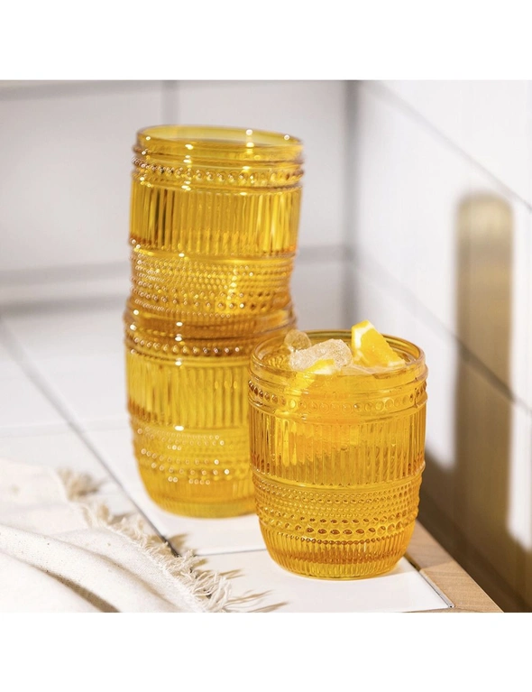 4pc Ecology Groove 240ml Glass Tumblers Water/Cocktail Round Drinking Cup Amber, hi-res image number null