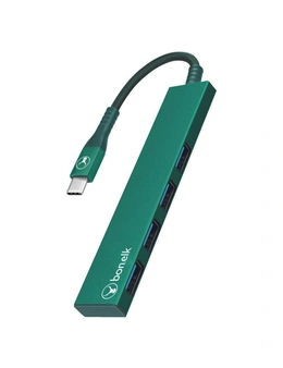 Bonelk Long-Life USB-C to 4-Port USB 3.0 Slim Hub Port 5Gbps For Laptop/PC Green