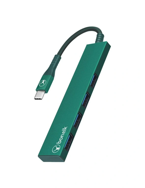 Bonelk Long-Life USB-C to 4-Port USB 3.0 Slim Hub Port 5Gbps For Laptop/PC Green, hi-res image number null
