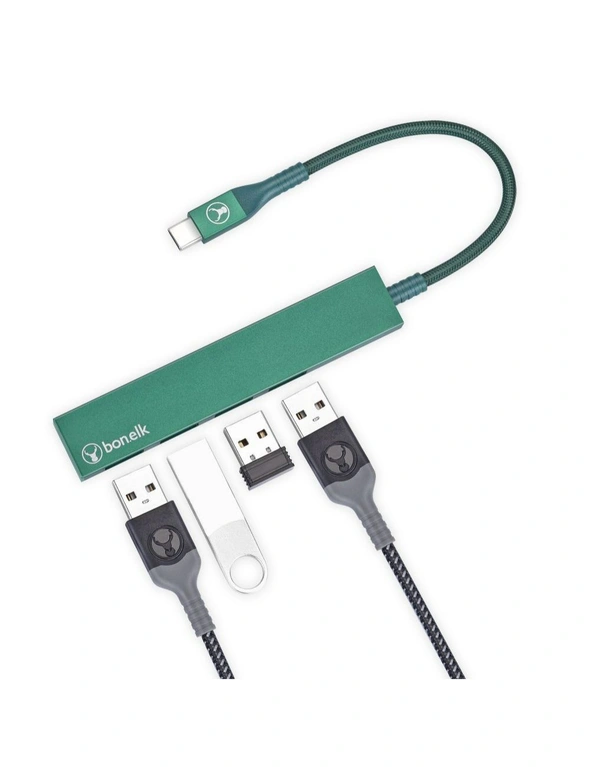 Bonelk Long-Life USB-C to 4-Port USB 3.0 Slim Hub Port 5Gbps For Laptop/PC Green, hi-res image number null