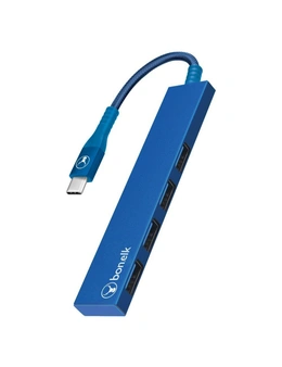 Bonelk Long-Life USB-C to 4-Port USB 3.0 Slim Hub Port 5Gbps For Laptop/PC Blue