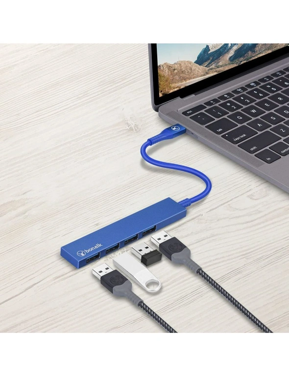 Bonelk Long-Life USB-C to 4-Port USB 3.0 Slim Hub Port 5Gbps For Laptop/PC Blue, hi-res image number null
