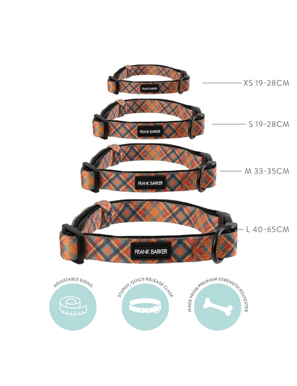 Frank Barker Adjustable 19-28cm Plaid Dog Collar Neck Strap w/ Clasp XS Orange, hi-res image number null