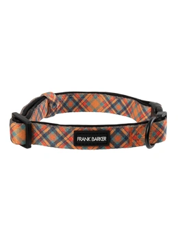 Frank Barker Adjustable 40-65cm Plaid Dog Collar Neck Strap w/ Clasp L Orange
