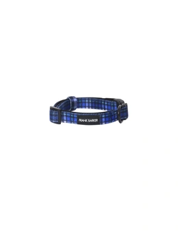 Frank Barker Adjustable 19-28cm Plaid Pet Dog Collar Neck Strap XS w/ Clasp Blue