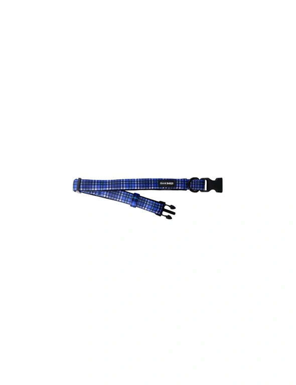 Frank Barker Adjustable 19-28cm Plaid Pet Dog Collar Neck Strap XS w/ Clasp Blue, hi-res image number null