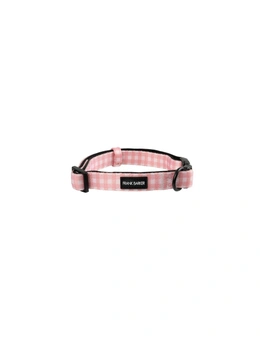 Frank Barker Adjustable 19-28cm Plaid Gingham Pet Dog Collar Neck Strap XS Pink