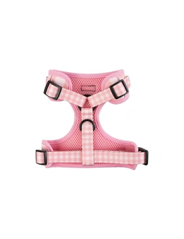 Frank Barker 35-48cm Adjustable Gingham Dog Harness Outdoor Pet Vest S Pink